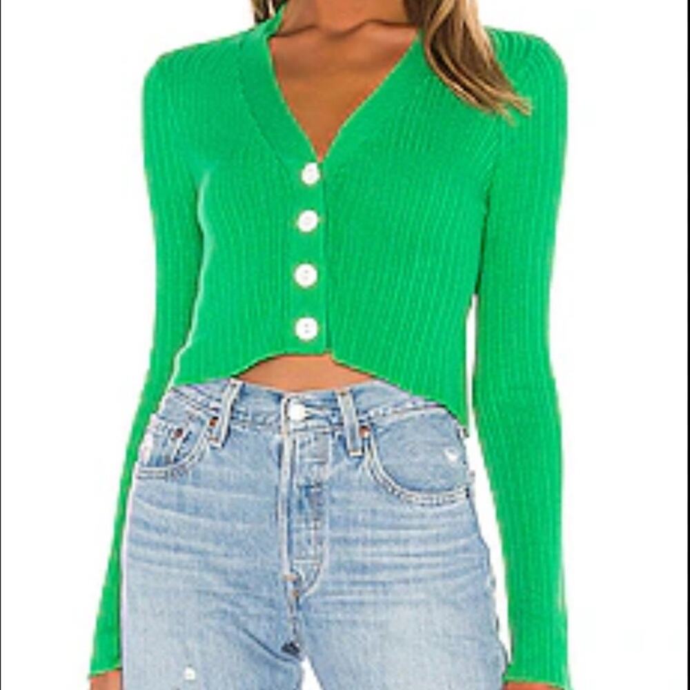 Lovers + Friends Green Ribbed Cardigan